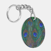 Colorful Peacock Feathers Etching Style Sleutelhanger (Voorkant Links)