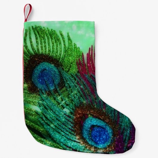 Colorful Peacock Feathers Kleine Kerstsok (Voorkant)