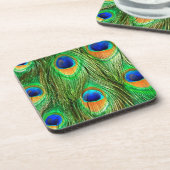 Colorful Peacock Feathers Print Bier Onderzetter (Linkerzijde)