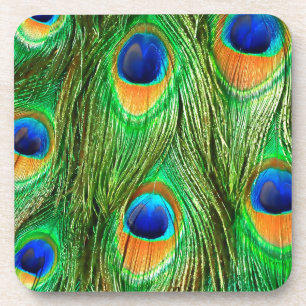 Colorful Peacock Feathers Print Bier Onderzetter