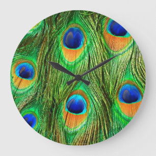 Colorful Peacock Feathers Print Grote Klok