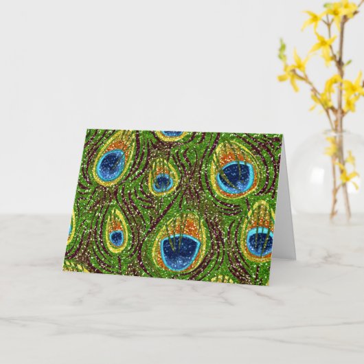 Colorful Peacock Feathers Print Kaart (Gele Bloem)