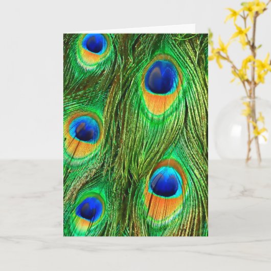 Colorful Peacock Feathers Print Kaart (Gele Bloem)
