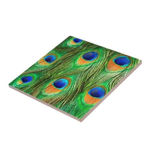 Colorful Peacock Feathers Print Tegeltje (Zijkant)
