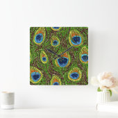 Colorful Peacock Feathers Print Vierkante Klok (Huis)