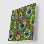 Colorful Peacock Feathers Print Vierkante Klok (Hoek)