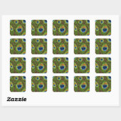 Colorful Peacock Feathers Print Vierkante Sticker (Vel)