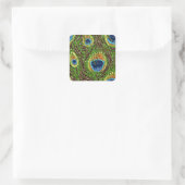 Colorful Peacock Feathers Print Vierkante Sticker (Tas)