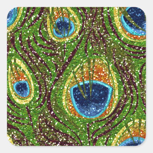 Colorful Peacock Feathers Print Vierkante Sticker (Voorkant)
