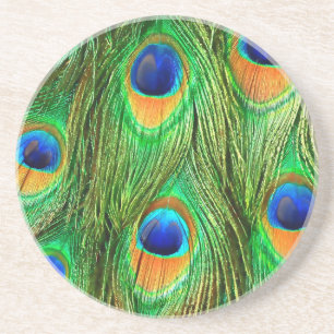 Colorful Peacock Feathers Print Zandsteen Onderzetter