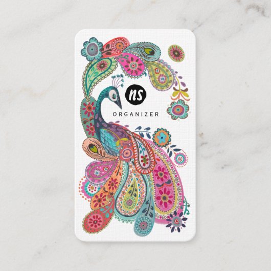 Colorful Peacock Floral Paisley | VISITEKAARTJES (Voorkant)