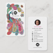 Colorful Peacock Floral Paisley | VISITEKAARTJES (Voorkant / Achterkant)