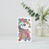 Colorful Peacock Floral Paisley | VISITEKAARTJES (Staand voorkant)