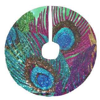 Colorful Peacock Imitatie Linnen Kerstboom Kleed