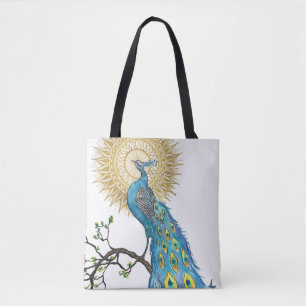Colorful Peacock Mandala Tote Bag
