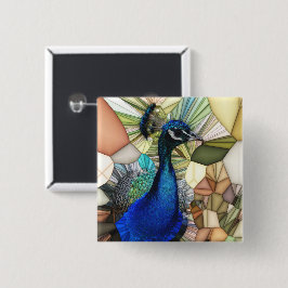Colorful Peacock Mosaic Badge Vierkante Button 5,1 Cm