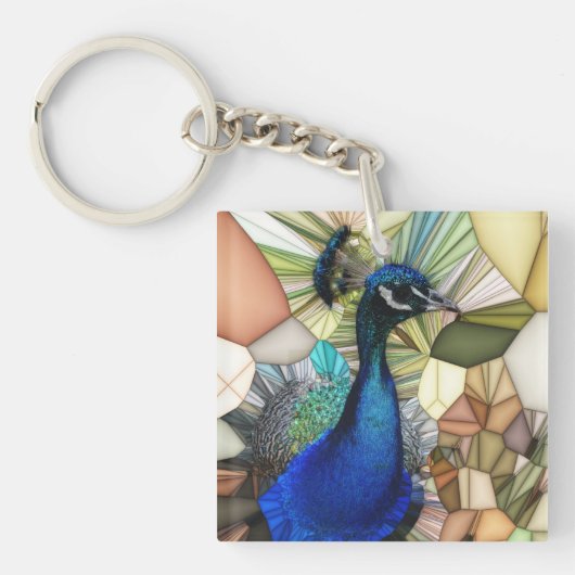 Colorful Peacock Mosaic Key Ring Sleutelhanger (voorkant)