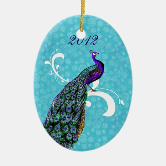 Colorful Peacock Onze eerste kerstversiering Keramisch Ornament (Voorkant)