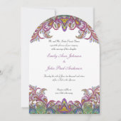 Colorful  Peacock Paisley Damask Wedding Kaart (Voorkant)