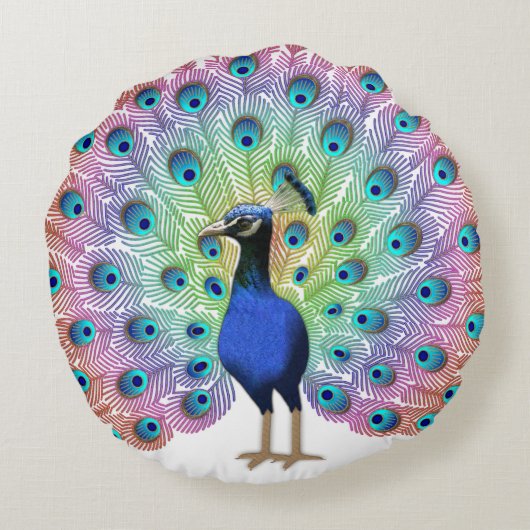 Colorful Peacock Rond Kussen (Achterkant)