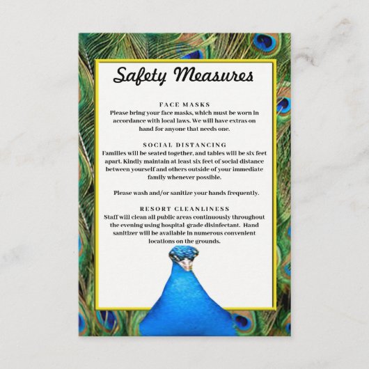 Colorful Peacock Weddenschap Safety Measures Informatiekaartje (Voorkant)
