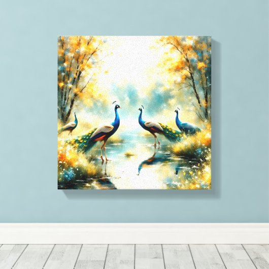 Colorful Peacocks Canvas Art (Insitu (Houten vloer))