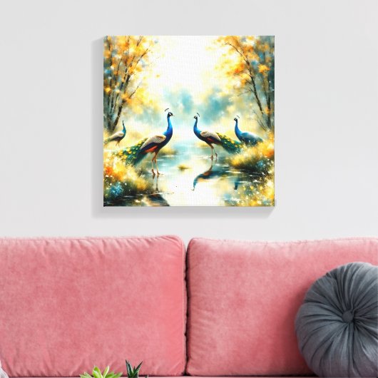 Colorful Peacocks Canvas Art (Insitu (Woonkamer))