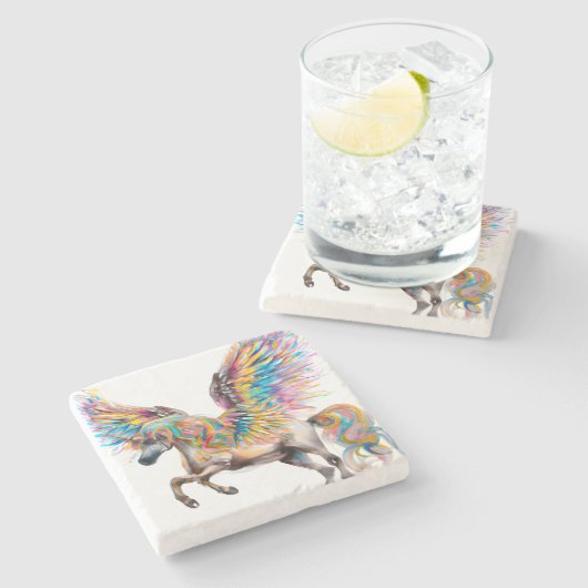 Colorful Pegasus Stenen Onderzetter (Zijkant)