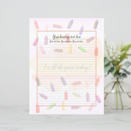 Colorful Pencils Lined Writing Paper (Staand voorkant)