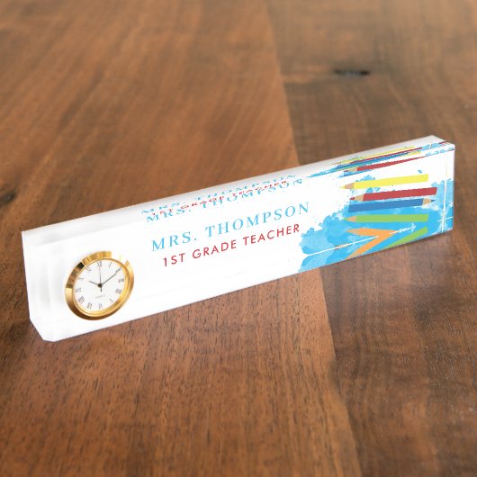 Colorful Pencils Personalized Teacher Naambordje (Zijkant)