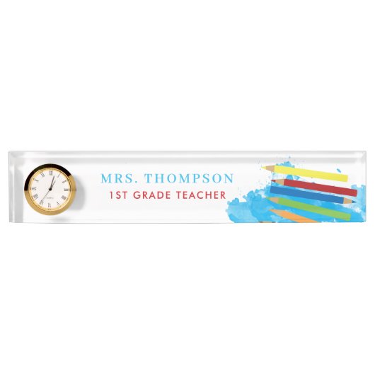 Colorful Pencils Personalized Teacher Naambordje (Voorkant)