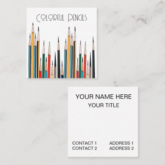 Colorful Pencils Vierkante Visitekaartje (Voorkant / Achterkant)