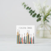 Colorful Pencils Vierkante Visitekaartje (Staand voorkant)