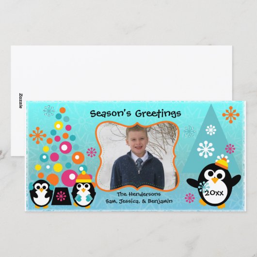 Colorful Penguins Holiday Greetings Feestdagenkaart (Voorkant / Achterkant)