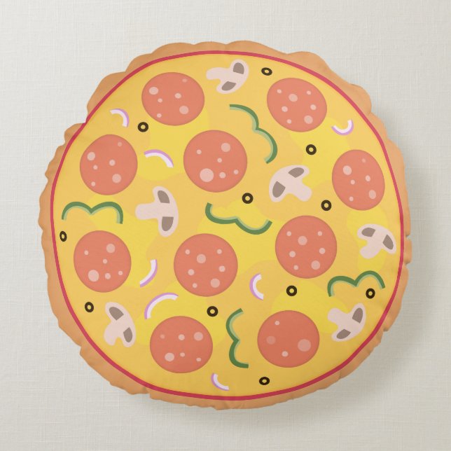 Colorful Pepperoni Pizza Lovers Rond Kussen (Voorkant)