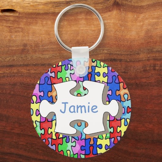 Colorful Personalised Jigsaw Piece Pattern Sleutelhanger (Voorkant)