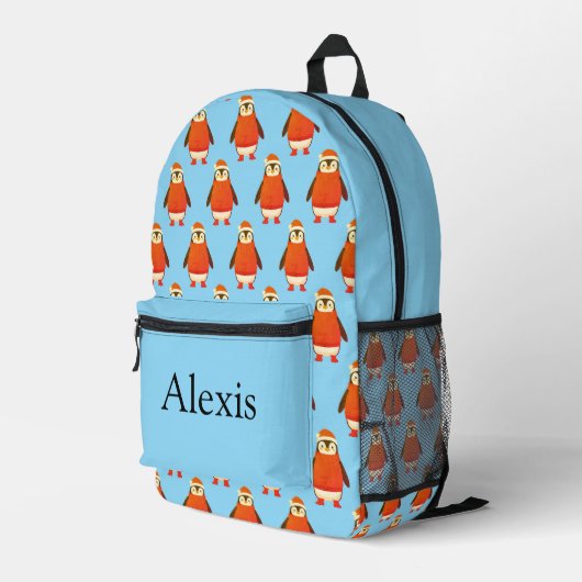 Colorful personalized backpack, kids cute penguin bedrukte rugzak (Achterkant Hoek Rechts)
