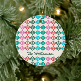 Colorful Personalized Modern Snowflake Family Name Keramisch Ornament