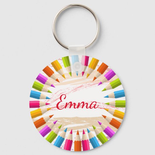 Colorful Personalized Pencils Name Sleutelhanger (Voorkant)