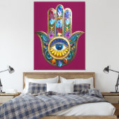 Colorful Petals Leaves Hamsa Sapphire Third Eye Canvas Afdruk (Insitu (Slaapkamer))