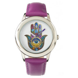 Colorful Petals Leaves Hamsa Sapphire Third Eye Horloge