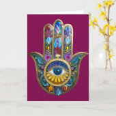 Colorful Petals Leaves Hamsa Sapphire Third Eye Kaart (Gele Bloem)