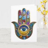 Colorful Petals Leaves Hamsa Sapphire Third Eye Kaart (Gele Bloem)