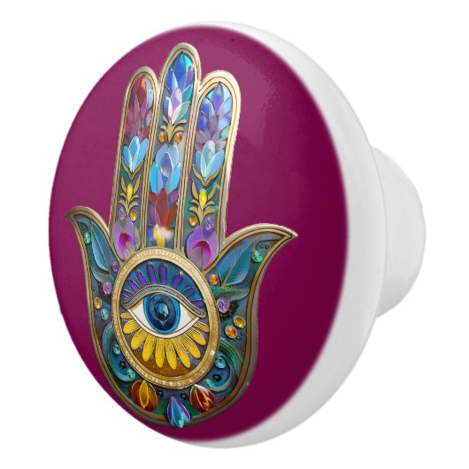 Colorful Petals Leaves Hamsa Sapphire Third Eye Keramische Knop (Rechts)