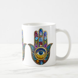 Colorful Petals Leaves Hamsa Sapphire Third Eye Koffiemok