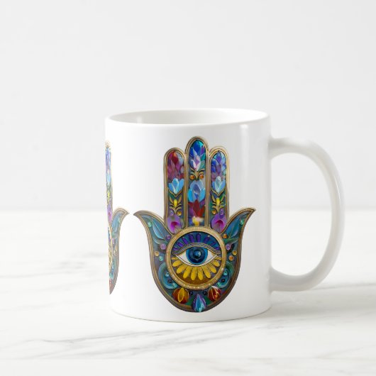 Colorful Petals Leaves Hamsa Sapphire Third Eye Koffiemok (Rechts)