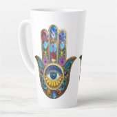 Colorful Petals Leaves Hamsa Sapphire Third Eye Latte Mok (Linkerhoek)