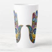 Colorful Petals Leaves Hamsa Sapphire Third Eye Latte Mok (Voorkant)