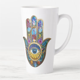 Colorful Petals Leaves Hamsa Sapphire Third Eye Latte Mok