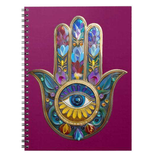 Colorful Petals Leaves Hamsa Sapphire Third Eye Notitieboek (Voorkant)
